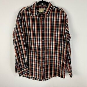 Cabela's Orange Brown Red Plaid Button Down Shirt Mens